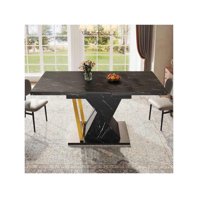 Siyah Mermer Desenli Genişletilebilir Yemek Masası 110-140 cm - 83194