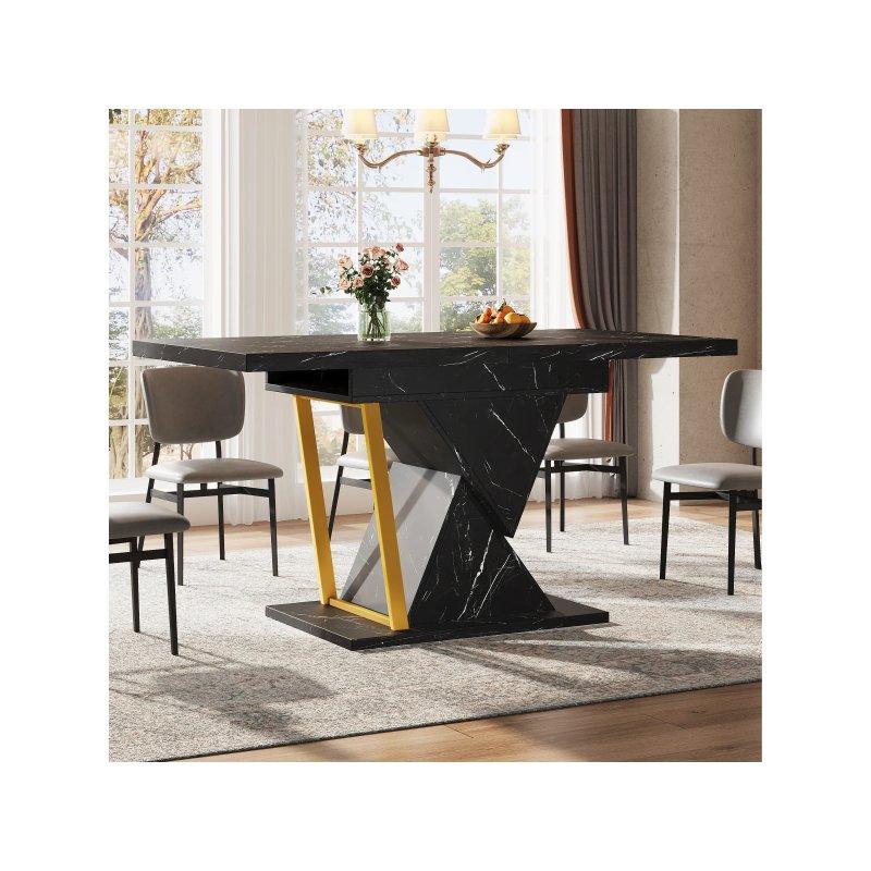 Siyah Mermer Desenli Genişletilebilir Yemek Masası 110-140 cm - 83194