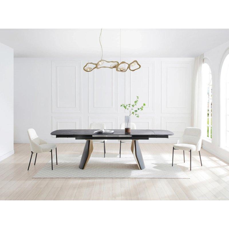 Siyah Mermer Desenli Gold Detaylı Açılır Yemek Masası 220 cm - 83227