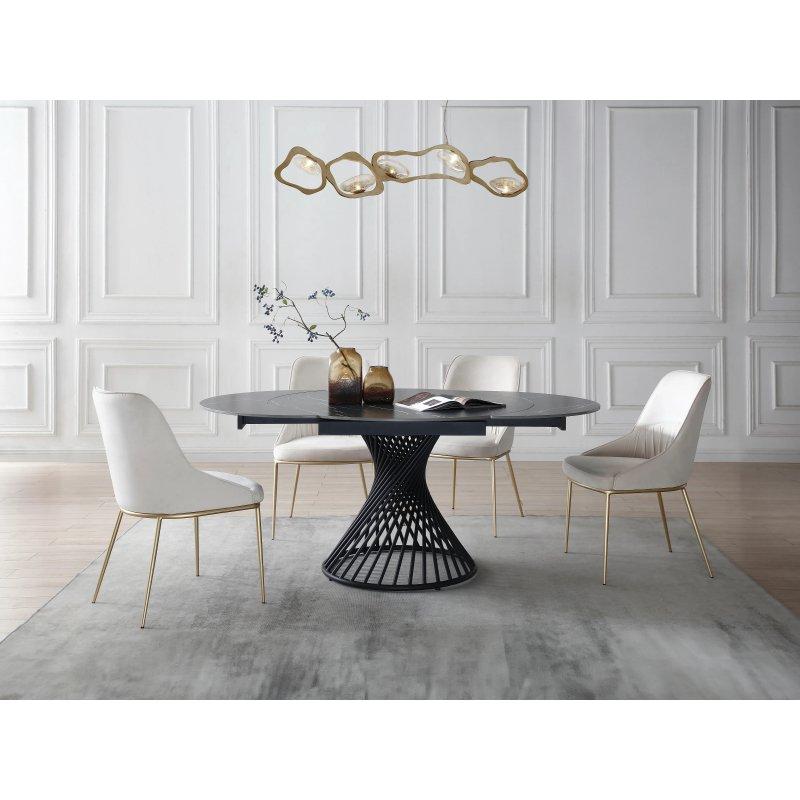 Siyah Mermer Görünümlü Seramik Genişletilebilir Yuvarlak Yemek Masası 150x120 cm - 83338