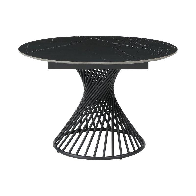 Siyah Mermer Görünümlü Seramik Genişletilebilir Yuvarlak Yemek Masası 150x120 cm - 83338