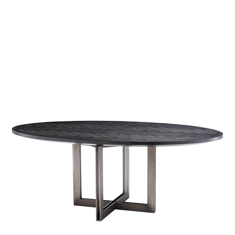 Siyah Meşe Masif Ahşap Oval Yemek Masası 200 cm - 87886