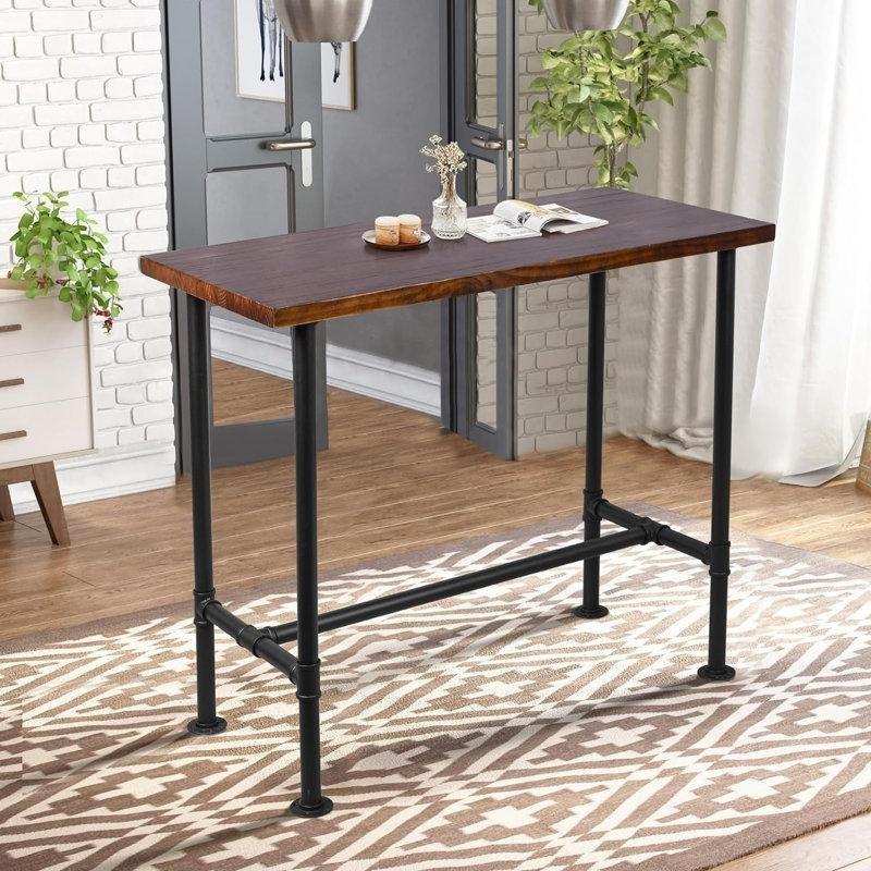 Siyah Metal Ayaklı Çam Masif Ahşap Yemek Masası 120x60x105 cm - 85984
