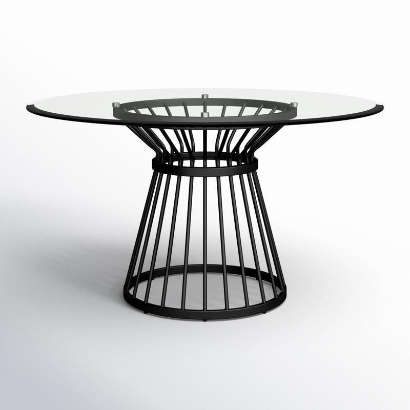 Siyah Metal Ayaklı Cam Tablalı Yuvarlak Yemek Masası 137 cm - 83734