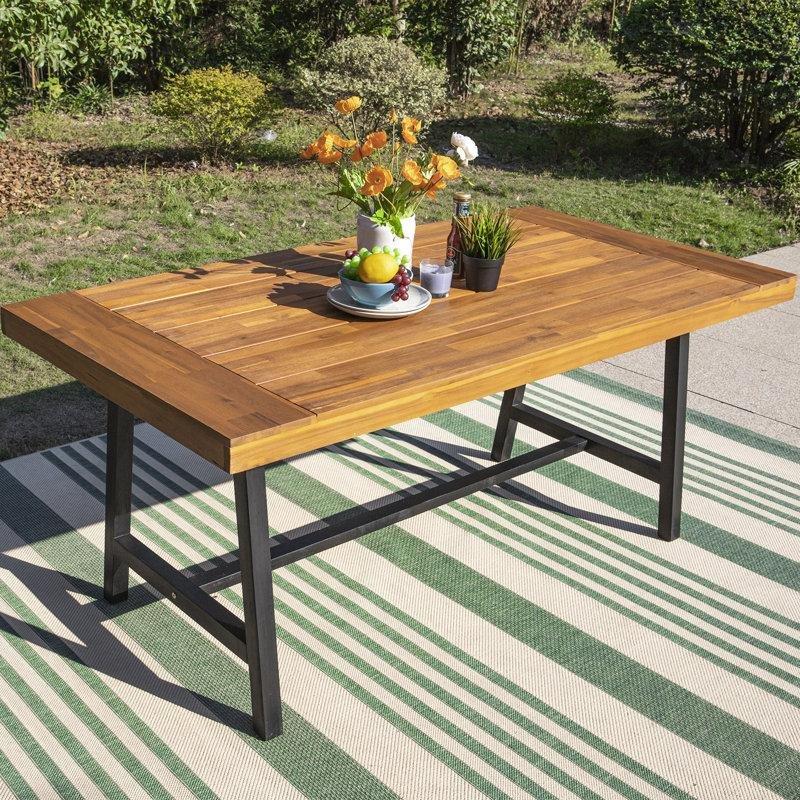 Siyah Metal Ayaklı Doğal Ahşap Bahçe Yemek Masası 172x89x75 cm - 84553