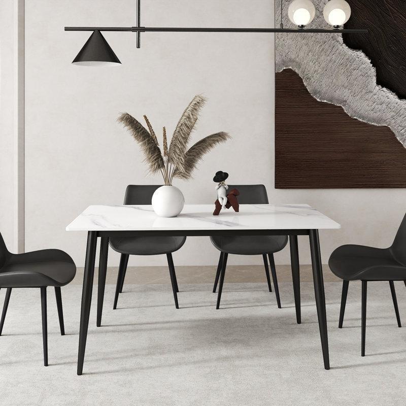Siyah Metal Ayaklı Gold Detaylı Mermer Yemek Masası 140x80 cm - 84850