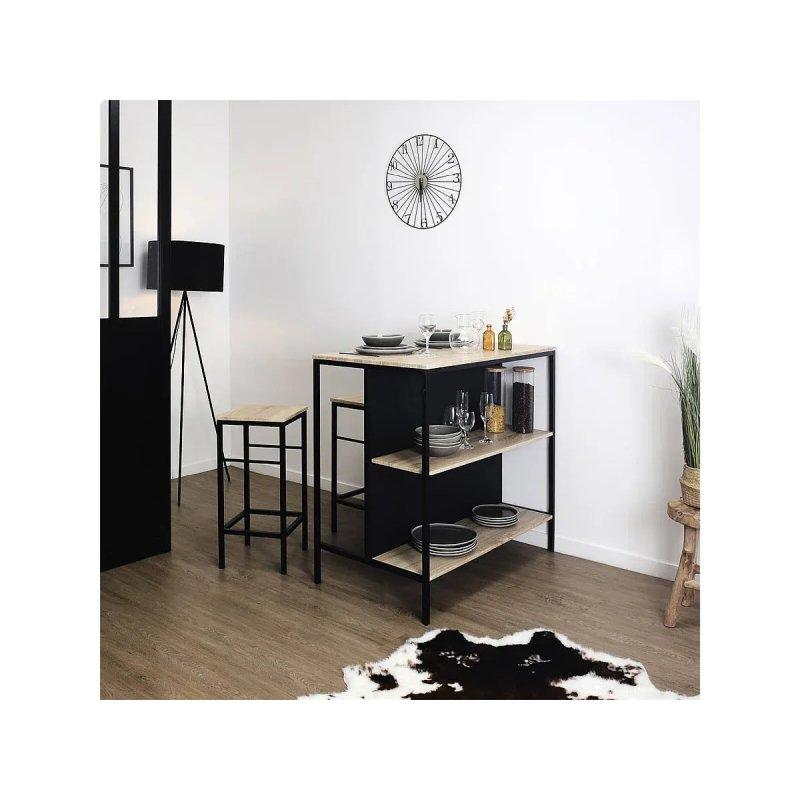 Siyah Metal Ayaklı MDF Mutfak Masası 100x60 cm Tabure Seti - 88603