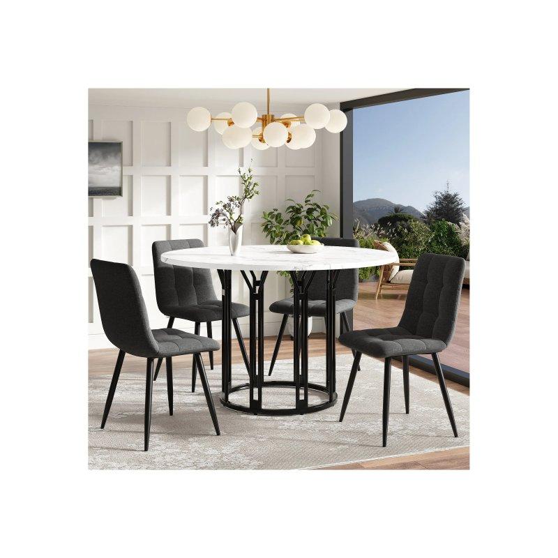 Siyah Metal Ayaklı Mermer Desenli Yuvarlak Yemek Masası 100 cm - 83347