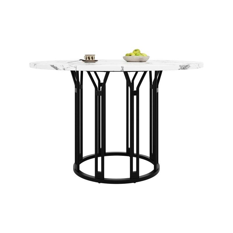 Siyah Metal Ayaklı Mermer Desenli Yuvarlak Yemek Masası 100 cm - 83347