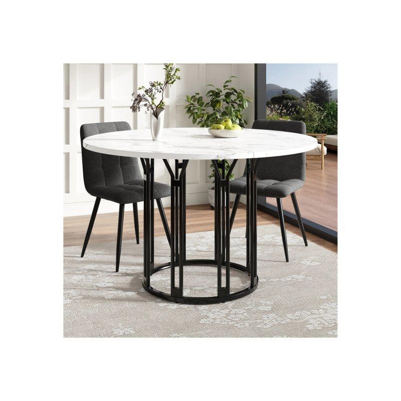 Siyah Metal Ayaklı Mermer Desenli Yuvarlak Yemek Masası 100 cm - 83347 Siyah Metal Ayaklı Mermer Desenli Yuvarlak Yemek Masası 100 cm - 83347