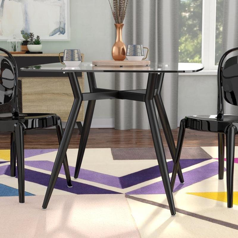 Siyah Metal Ayaklı Şeffaf Cam Kare Yemek Masası 76 cm - 87637