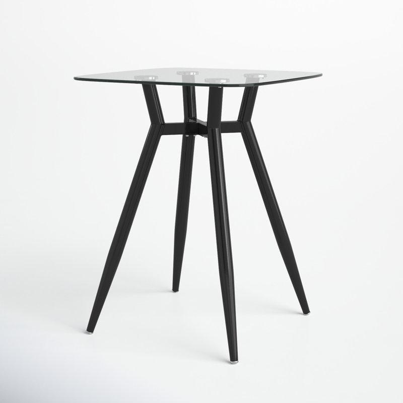Siyah Metal Ayaklı Şeffaf Cam Kare Yemek Masası 76 cm - 87637