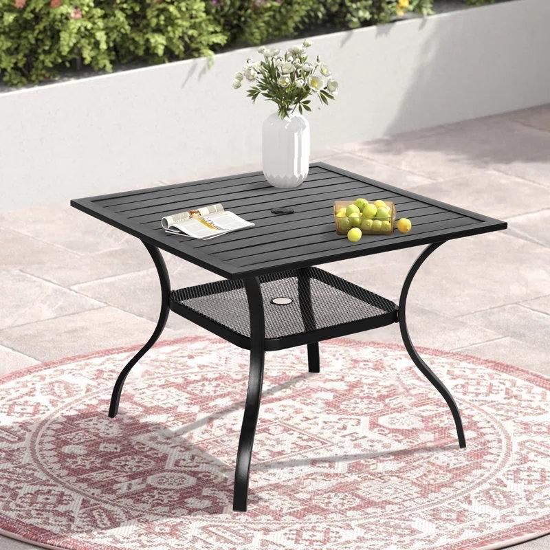 Siyah Metal Çelik Şemsiye Delikli Bahçe Yemek Masası 94x94 cm - 84544