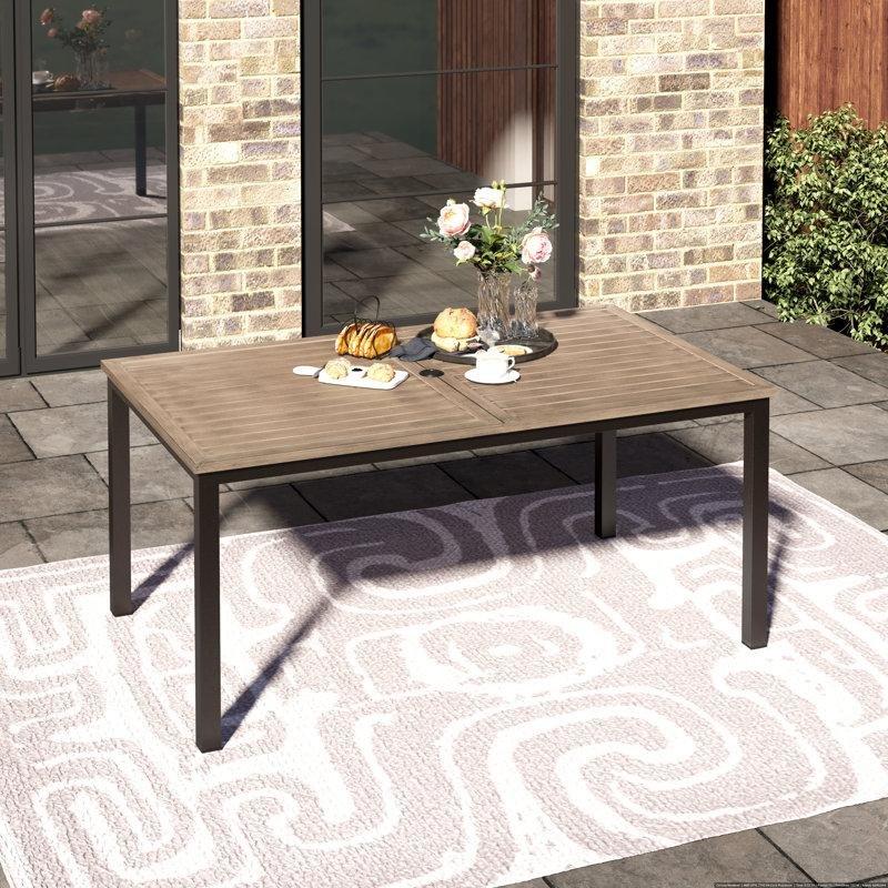 Siyah Metal Çerçeveli Kahverengi Ahşap Bahçe Yemek Masası 164x97 cm - 84574