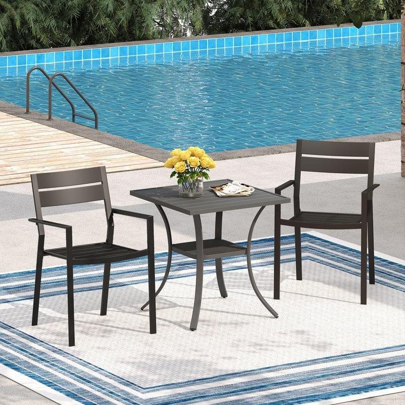 Siyah Metal Çerçeveli Kare Bahçe Yemek Masası 70 cm - 84541