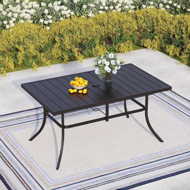 Siyah Metal Çerçeveli Lamelalı Bahçe Yemek Masası 152 cm - 84583