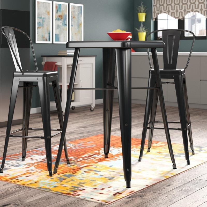 Siyah Metal Yüksek Bar Masası 70 cm Yüksekliğinde 2 Sırtlı Tabure ile - 85612.0
