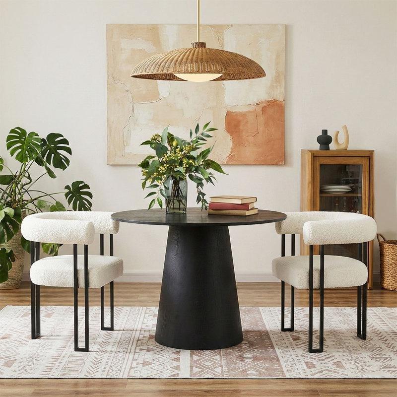 Siyah Pedestal Yuvarlak Küçük Mutfak Masası ve Bej Sandalye Takımı - 85555.0