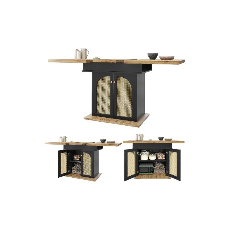 Siyah Rattan Kapılı Genişletilebilir Yemek Masası 110-140 cm - 83179