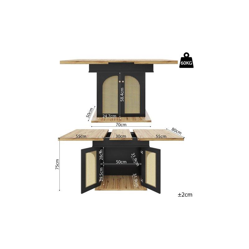Siyah Rattan Kapılı Genişletilebilir Yemek Masası 110-140 cm - 83179
