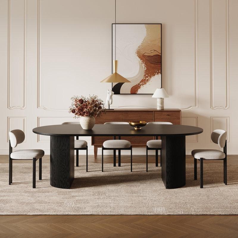 Siyah Sintere Taş Yuvarlak Yemek Masası 200 cm Ahşap Ayaklı 6-8 Kişilik - 84403