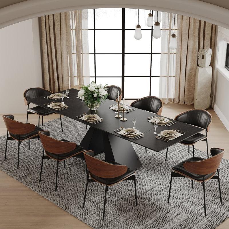 Siyah Taş Yüzeyli Açılır Yemek Masası 160-240 cm Karbonçelik Ayaklı - 83473
