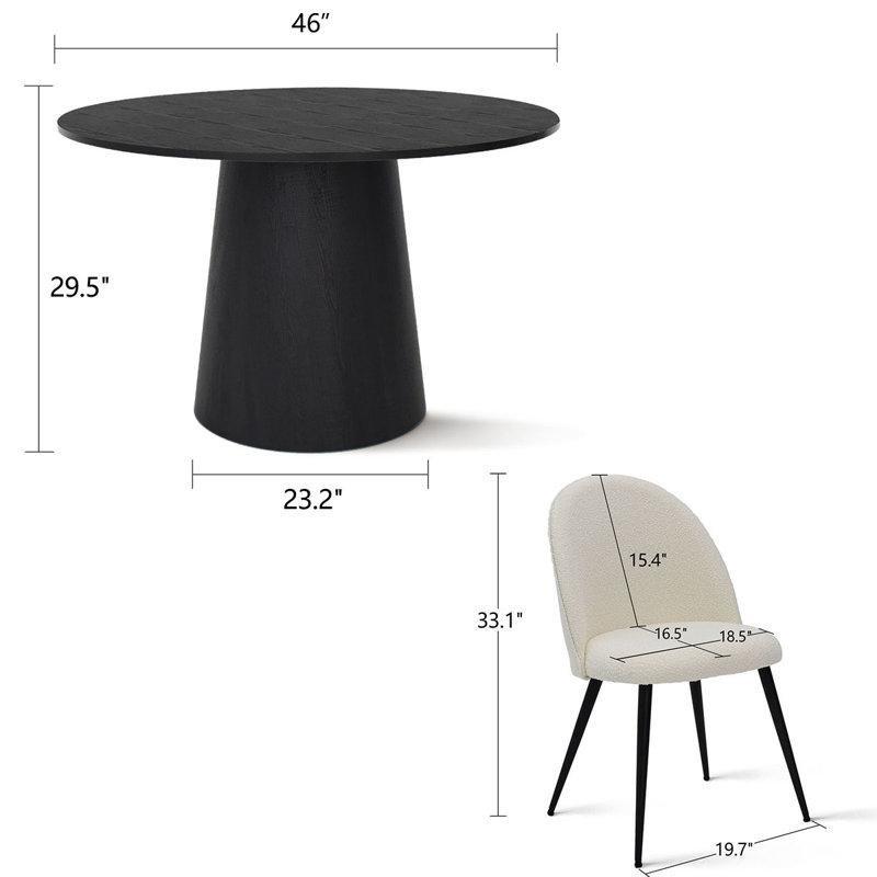 Siyah Yuvarlak Pedestal Mutfak Masası Takımı 4 Kişilik Beyaz Kumaşlı - 85675.0
