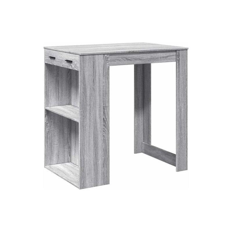 Sonoma Gri Endüstriyel Ahşap Bar Masası 102x70x103.5 cm Raflı Çekmeceli - 88576