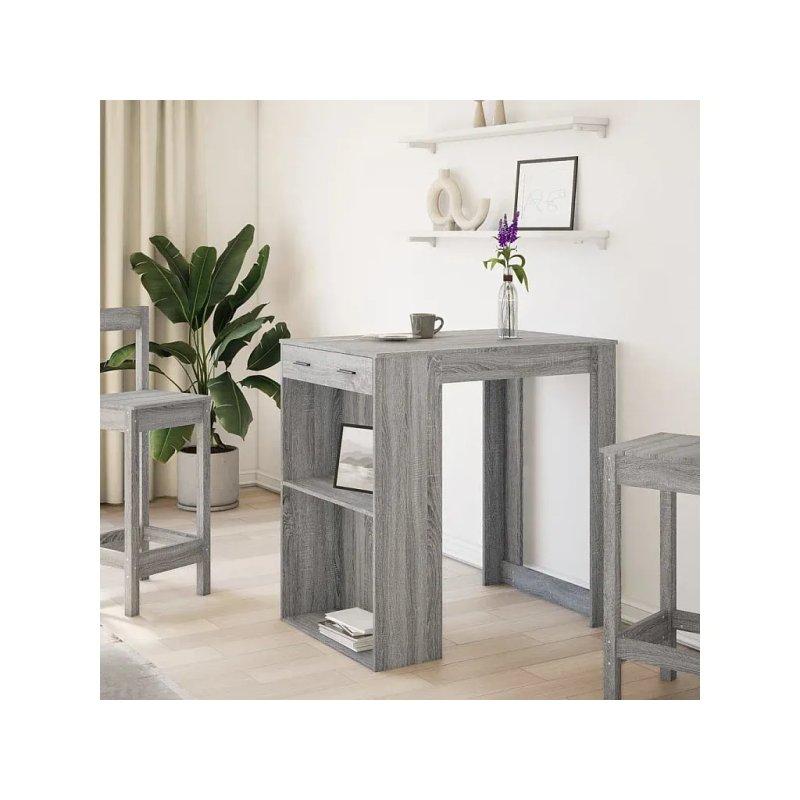 Sonoma Gri Endüstriyel Ahşap Bar Masası 102x70x103.5 cm Raflı Çekmeceli - 88576