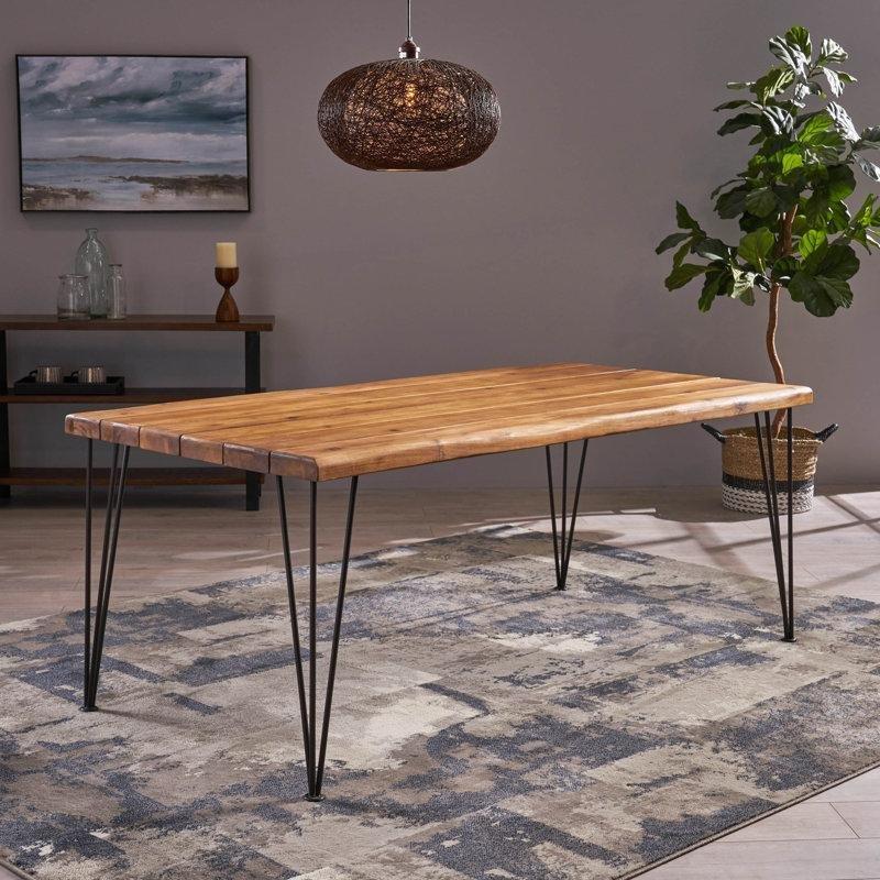 Teak Rengi Akasya Masif Ahşap Metal Ayaklı Yemek Masası 180 cm - 85864
