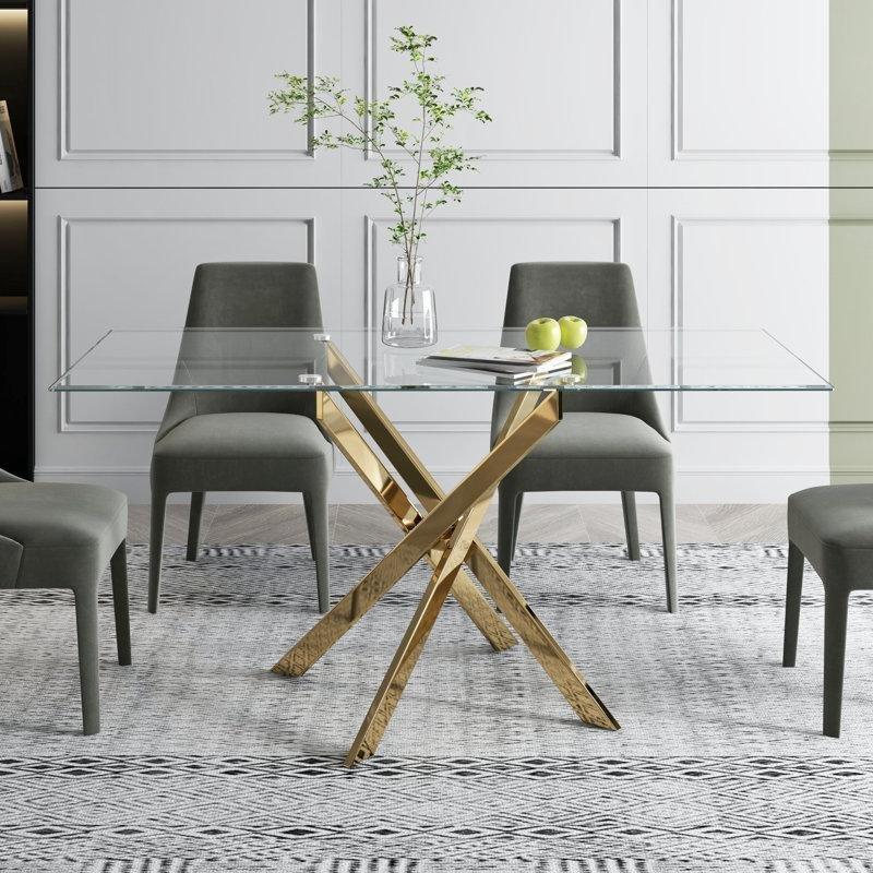 Tempered Cam Tablalı Metal Ayaklı Yemek Masası 160x90 cm - 86920