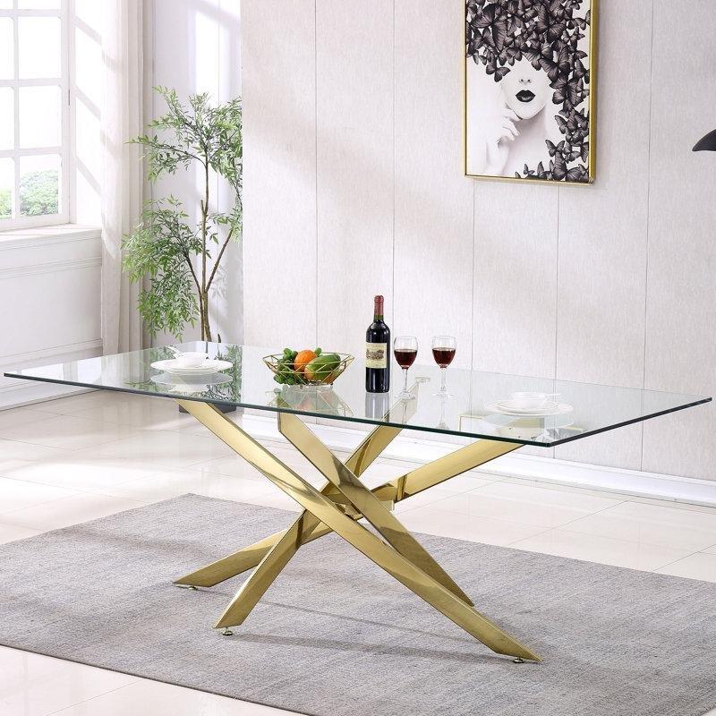 Tempered Cam Yemek Masası 200 cm Gold Ayaklı - 84751