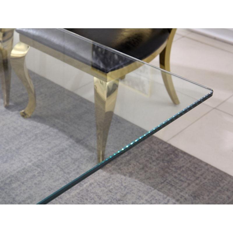 Tempered Cam Yemek Masası 200 cm Gold Ayaklı - 84751