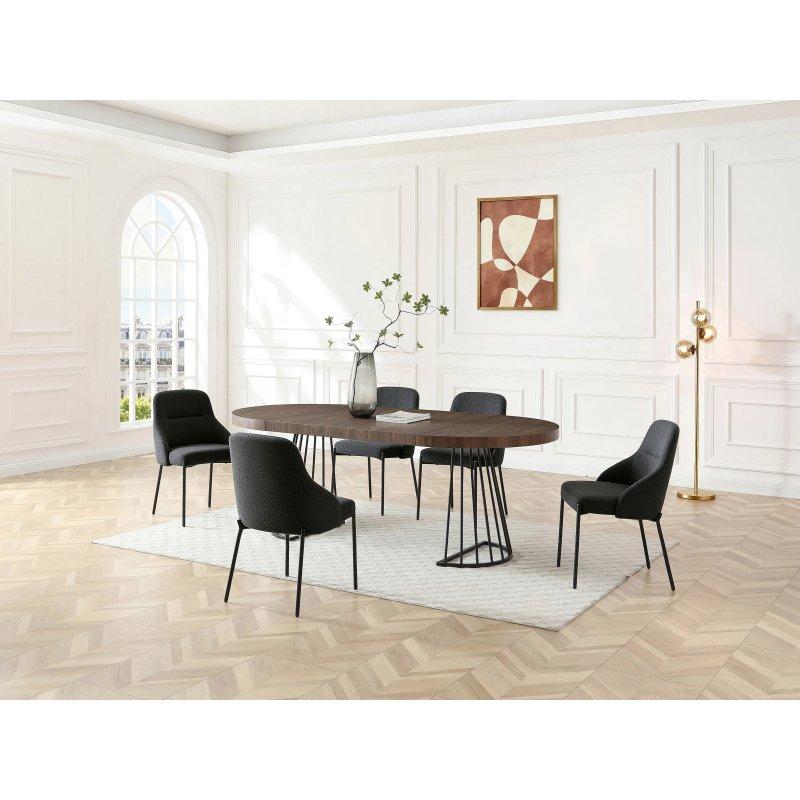 Travertin Görünümlü Genişletilebilir Açılır Yemek Masası 110-260 cm MDF ve Çelik - 83314