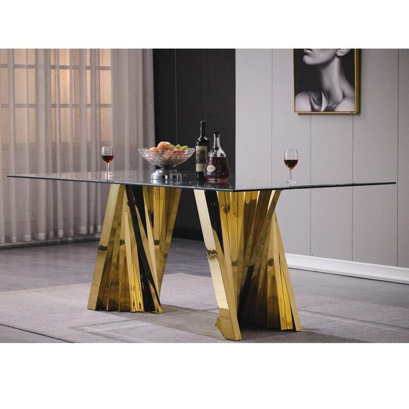 Ultra Şeffaf Cam Yemek Masası 200x100 cm Gold Tabanlı - 84730