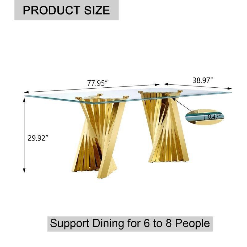 Ultra Şeffaf Cam Yemek Masası 200x100 cm Gold Tabanlı - 84730