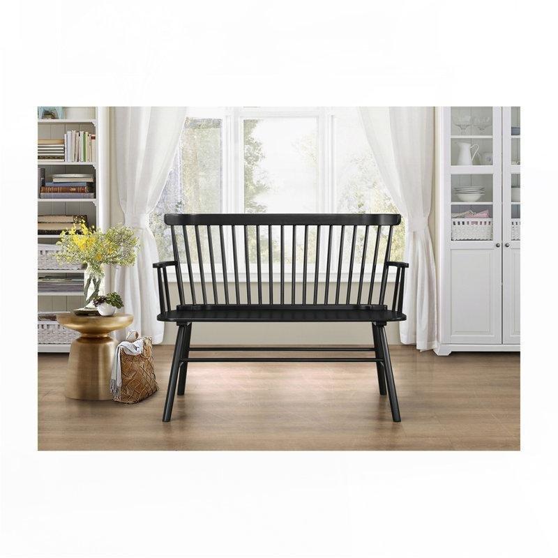 Vintage Tarzı Siyah Ahşap Spindle Yemek Masası Bench 122x48x92 cm - 88303
