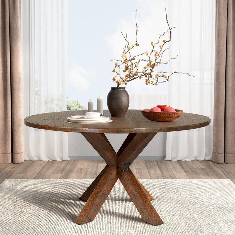 Vintage Tasarımlı Yuvarlak Yemek Masası 119 cm Endüstriyel Ahşap - 83716