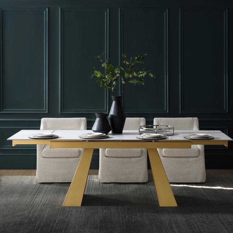 Yapay Mermerli Açılır Yemek Masası 160 cm Gold Ayaklı Modern Tasarım - 83518