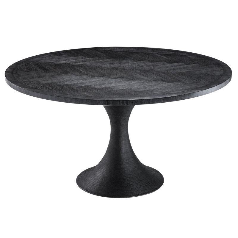 Yıkanmış Meşe Veneer Yuvarlak Masif Ahşap Tablalı Metal Ayaklı Yemek Masası 140 cm - 87874