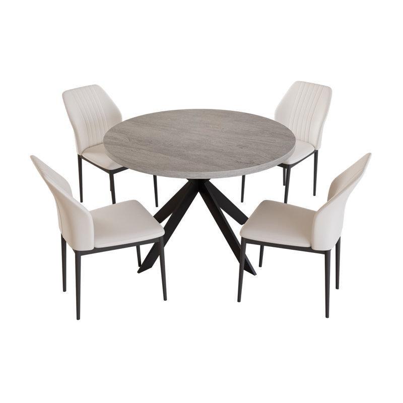 Yuvarlak Açık Gri Endüstriyel Ahşap Mutfak Masası 4 Sandalyeli Set - 85498.0