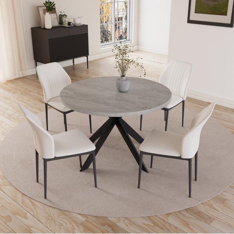 Yuvarlak Açık Gri Endüstriyel Ahşap Mutfak Masası 4 Sandalyeli Set - 85498.0