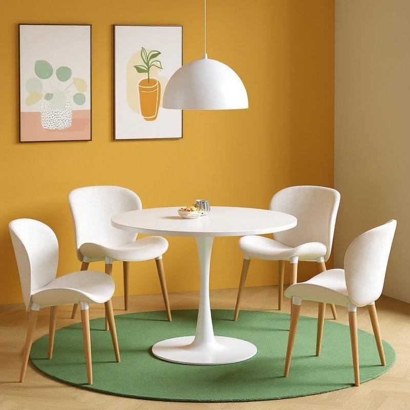 Yuvarlak Beyaz Endüstriyel Ahşap Yemek Masası Metal Ayaklı 74 cm - 84292