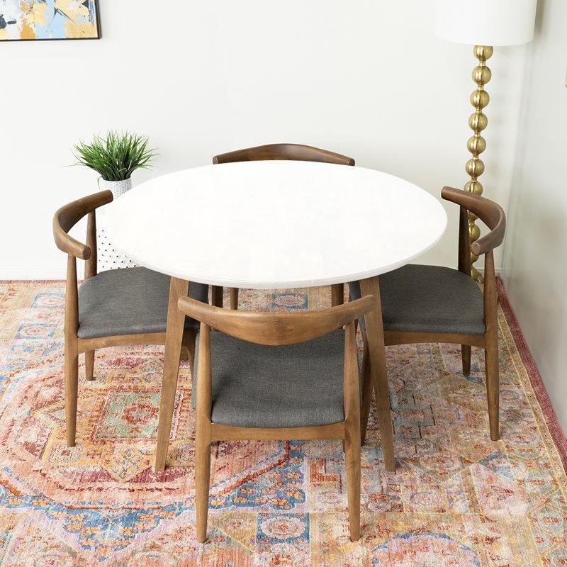 Yuvarlak Beyaz Eucalyptus Masif Ahşap Yemek Masası 4 Kişilik Set - 85816.0