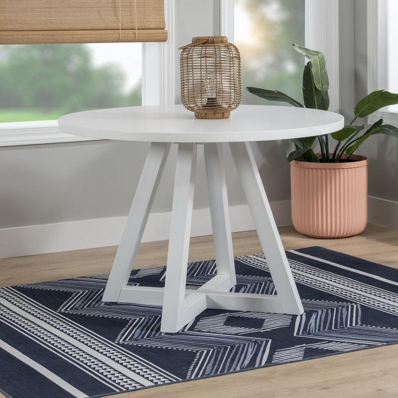 Yuvarlak Beyaz Yemek Masası 112 cm Endüstriyel Ahşap Ayaklı - 84313