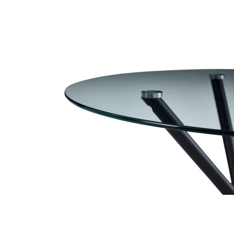 Yuvarlak Cam Mutfak Masası Takımı 90 cm Siyah Metal Ayaklı 4 Sandalyeli - 85753.0