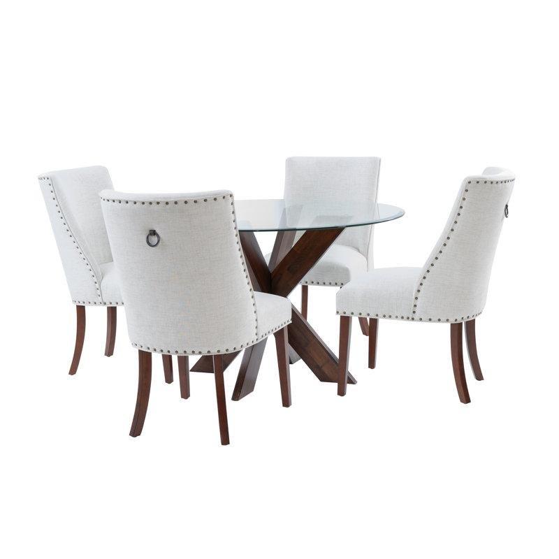 Yuvarlak Cam Tablalı 4 Kişilik Bohem Mutfak Masası 122 cm Espresso Taban - 85201.0