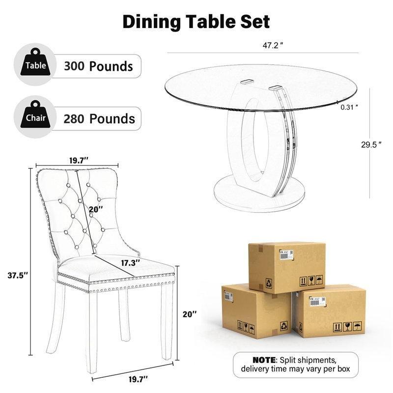 Yuvarlak Cam Tablalı Gold Kadife Sandalyeli Yemek Odası Takımı - 85693.0