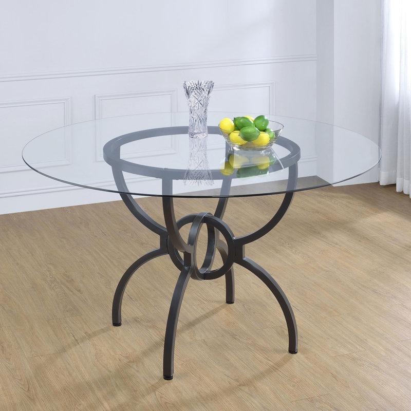 Yuvarlak Cam Yemek Masası 122 cm Çapında Siyah Metal Ayaklı - 84826