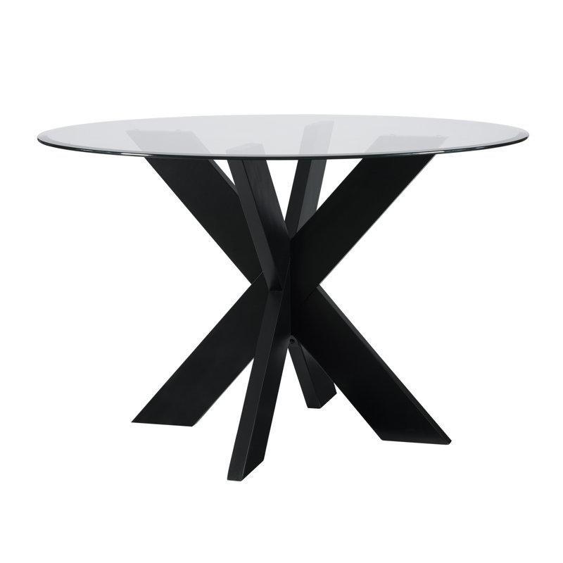 Yuvarlak Cam Yemek Masası 122 cm Mat Siyah Ahşap Ayaklı - 84760